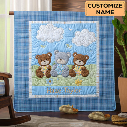 Blue Beary Clouds WN2507006CL Personalized Baby Quilt