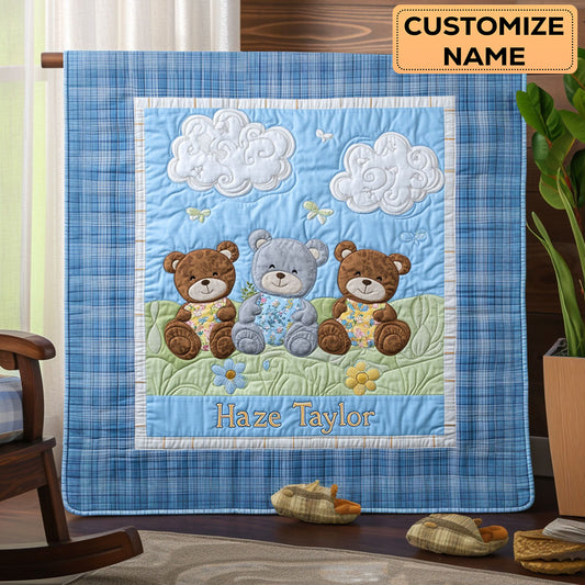 Blue Beary Clouds WN2507006CL Personalized Baby Quilt