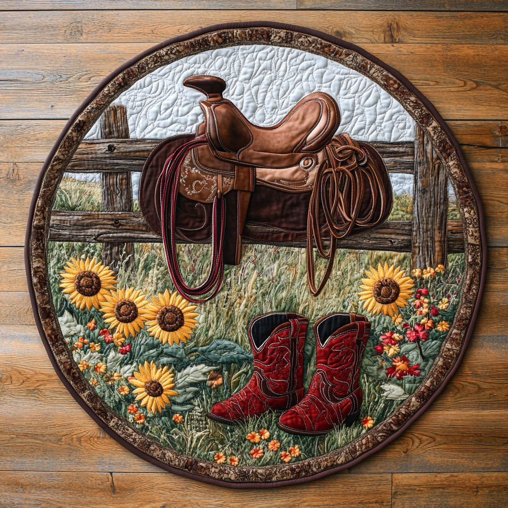 Rodeo Boots And Saddle WY2008100CL Quilted Round Mat