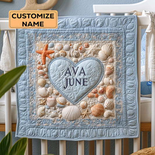 Seashell Heart WY3007036CL Personalized Baby Quilt