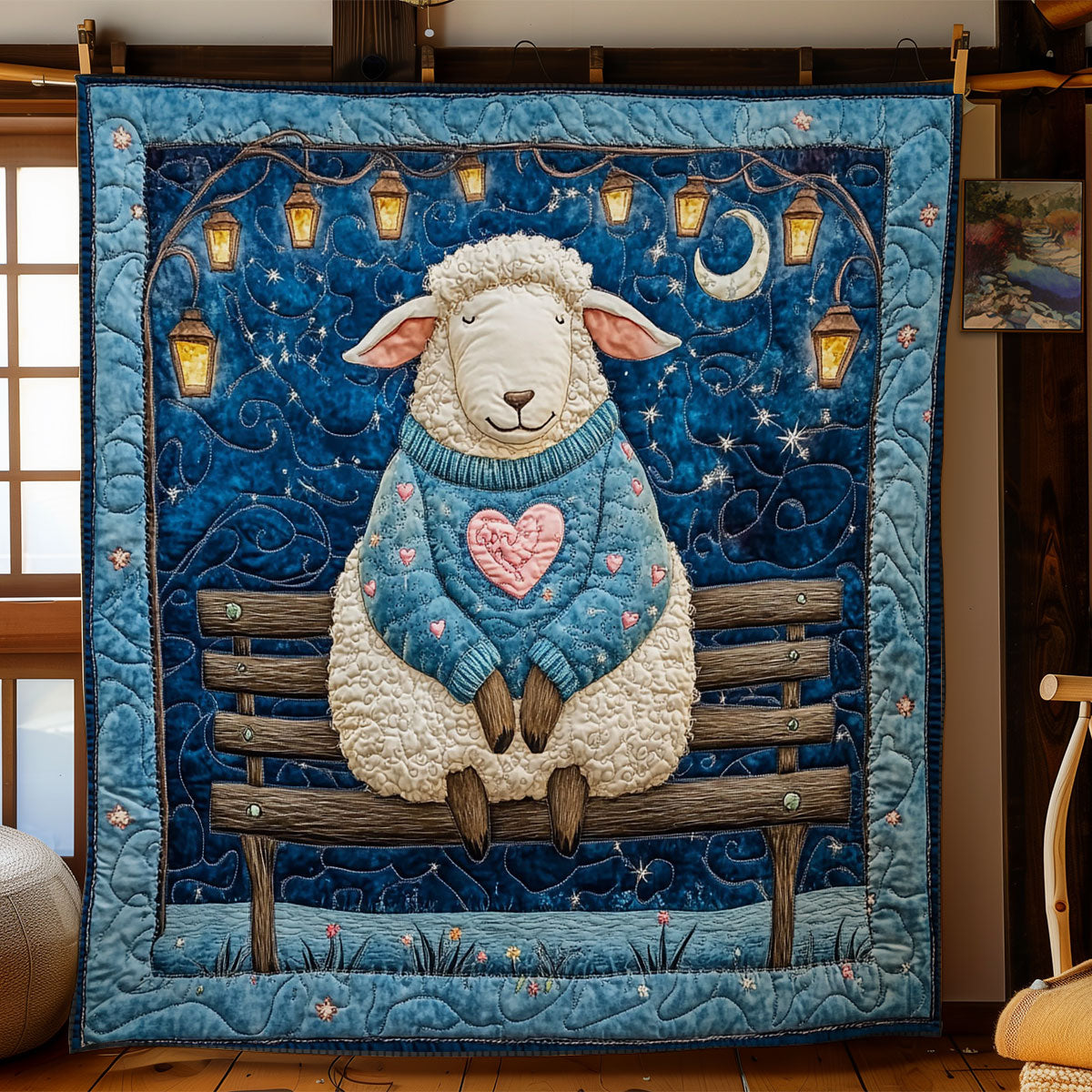 Sheep In Night WY2001100CL Quilt