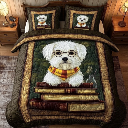 White Terrier In Book WY1001093CL Duvet Cover Set