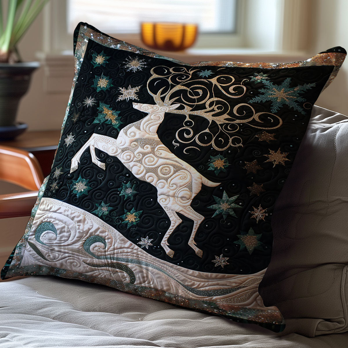 Christmas Elegant Reindeer WJ1710031CL Quilt Pillow Case