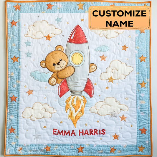 Rocket Teddy Adventure CW2407016CL Personalized Baby Quilt