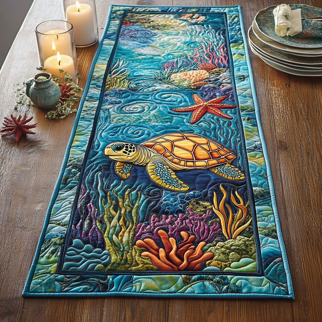 Sea Turtle CW2605477CL Quilted Table Runner