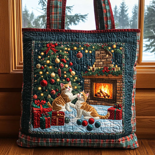 Rustic Cat Christmas WN1211087CL Quilted Tote Bag