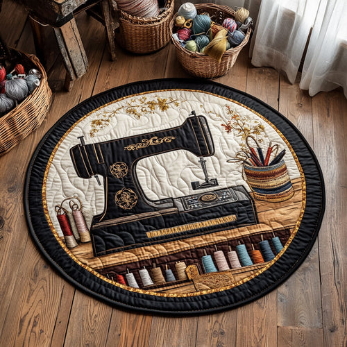 Black Sewing Machine WY2904048CL Quilted Round Mat