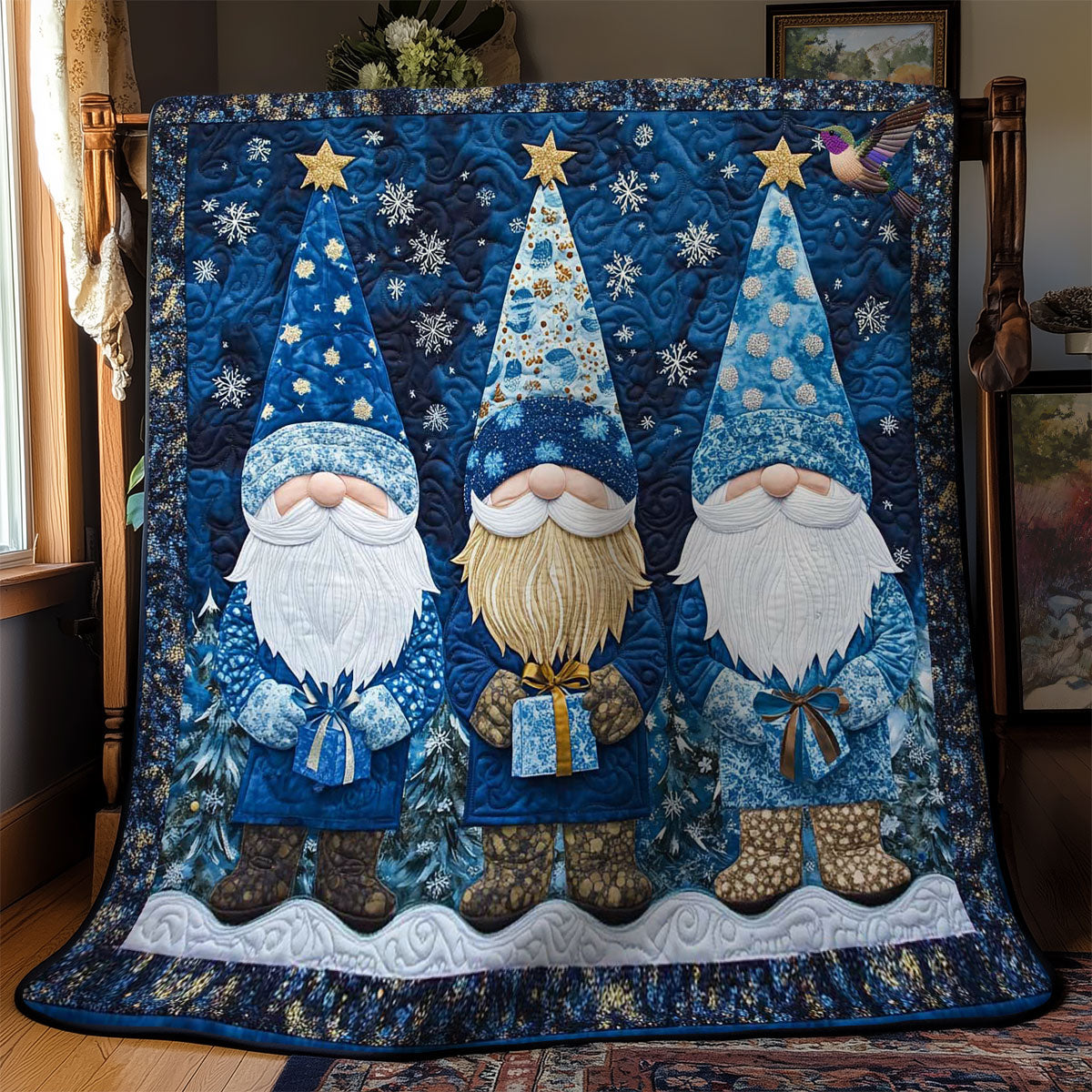 Blue Christmas Gnomes WN0512070CL Quilt