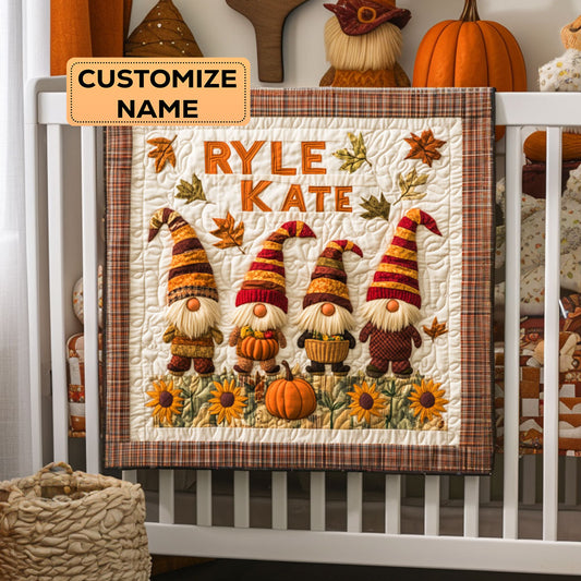 Autumn Gnome Parade WY2907003CL Personalized Baby Quilt