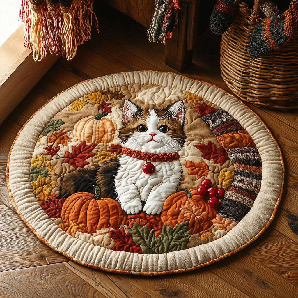 Cozy Autumn Kitty WY0608018CL Quilted Round Mat