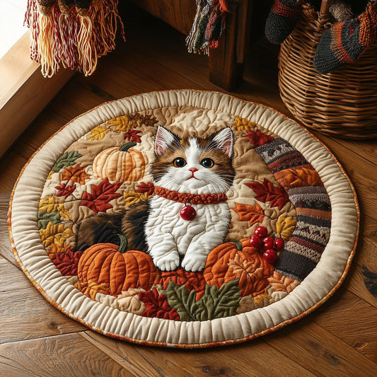 Cozy Autumn Kitty WY0608018CL Quilted Round Mat