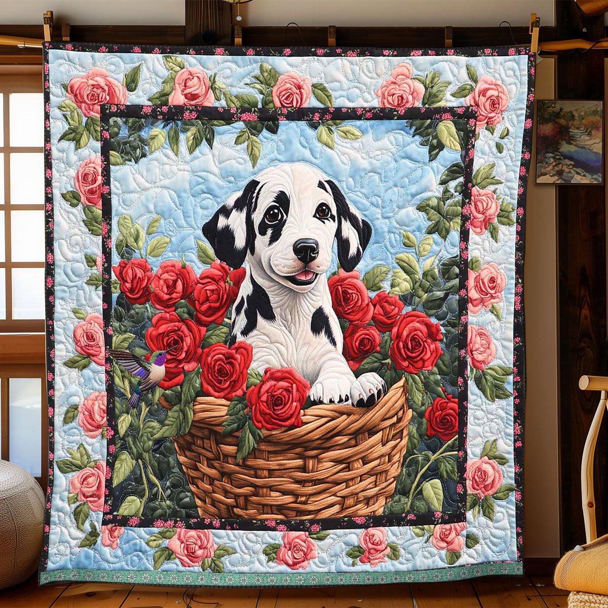 Dalmatian Roses Basket WP0411012CL Quilt