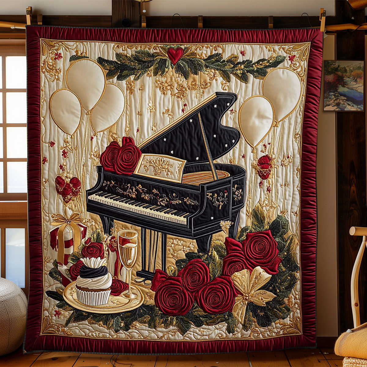 Red Rose Piano WY2712060CL Quilt