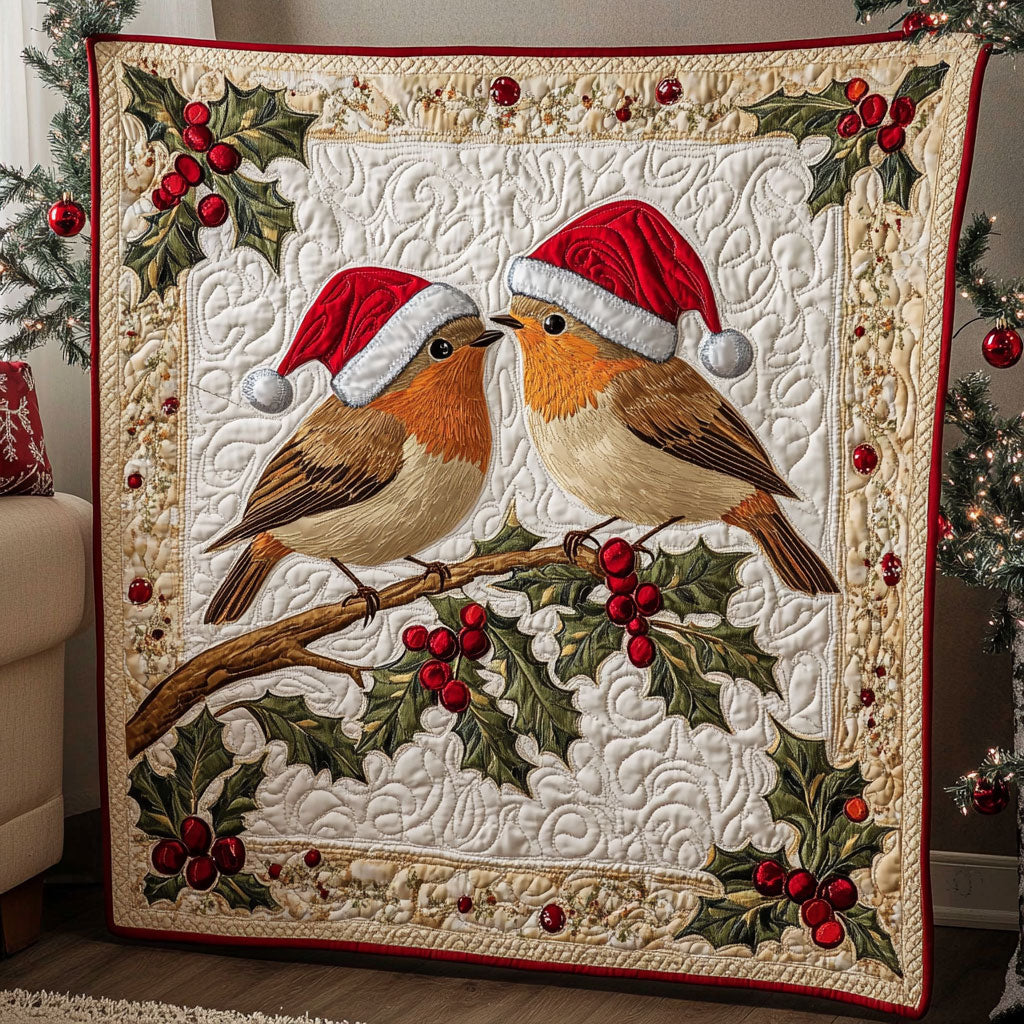 Snowy Gathering European Robin WN2810067CL Quilt
