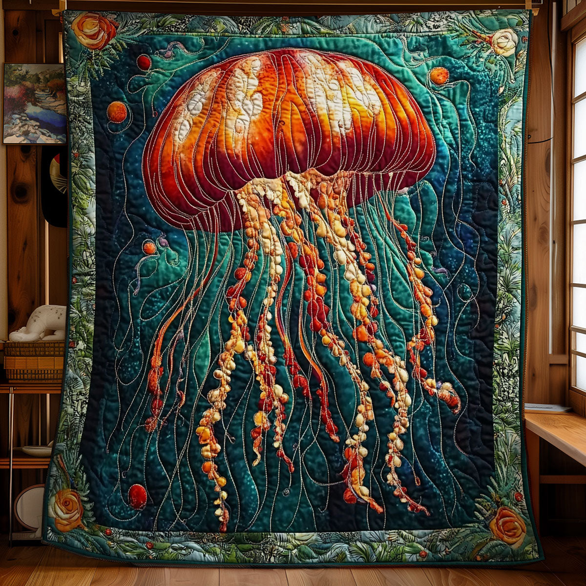 Red Jellyfish Portrait WY1401038CL Quilt