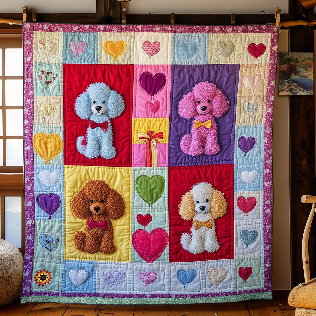 Colorful Poodle Valentine's Day WJ1112013CL Quilt