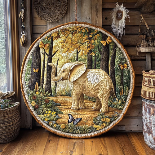 Elephant In Butterfly Restaurant WY1006008CL Quilted Round Mat