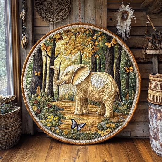 Elephant In Butterfly Restaurant WY1006008CL Quilted Round Mat