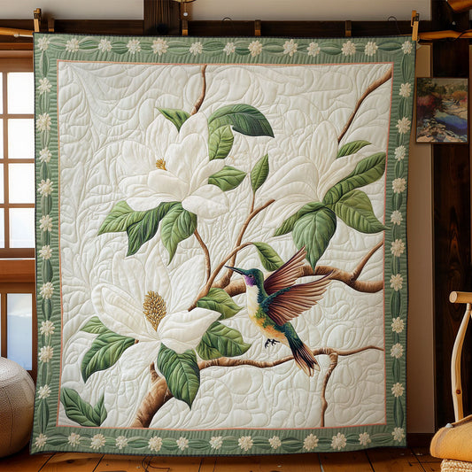 White Magnolia Hummingbird WY2003076CL Quilt