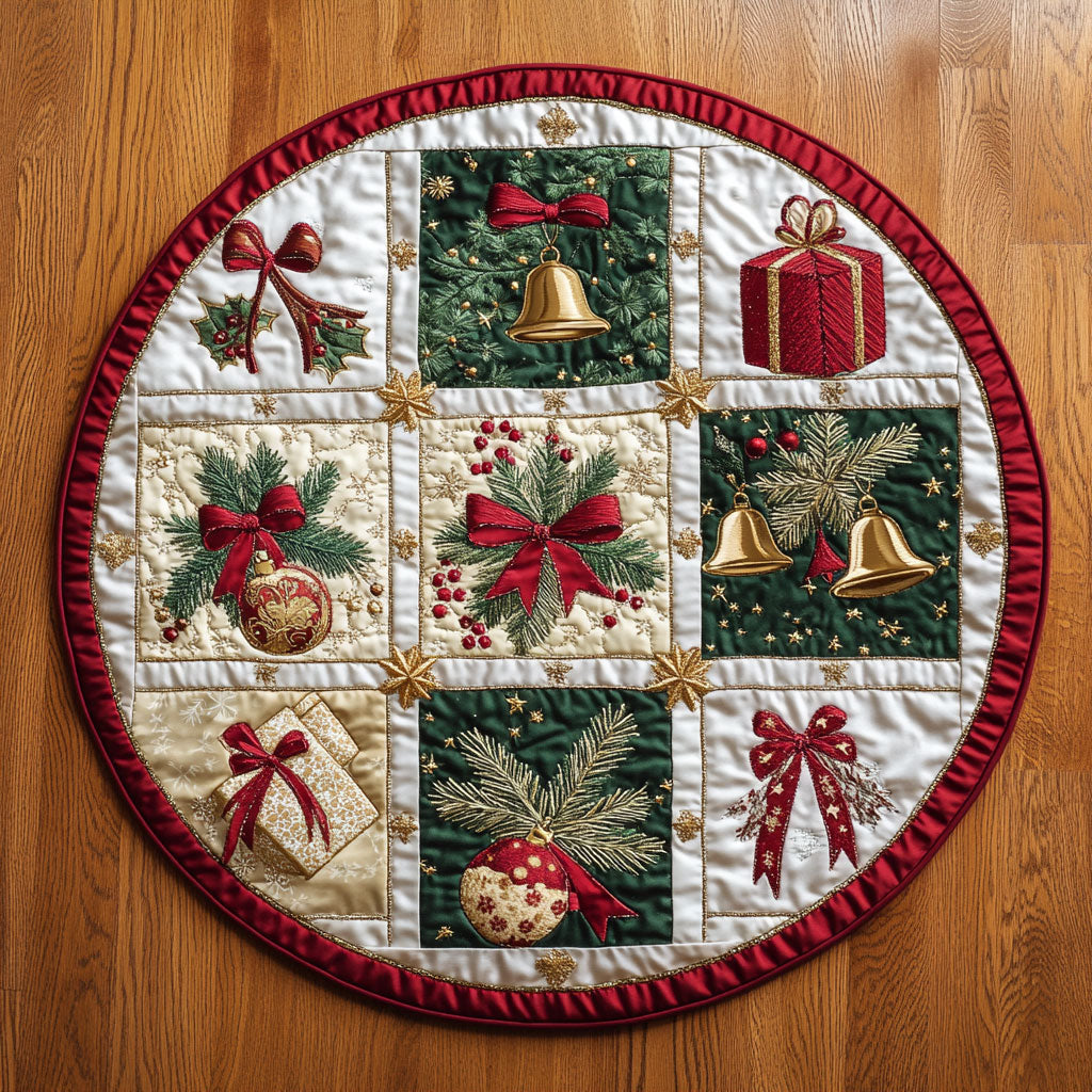 Golden Christmas Bells WN0309044CL Quilted Round Mat