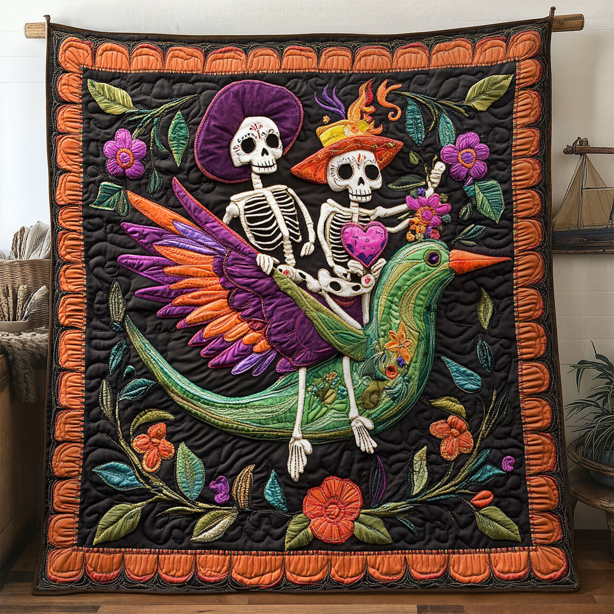 Hummingbird Skeleton Bloom WN1607016CL Quilt