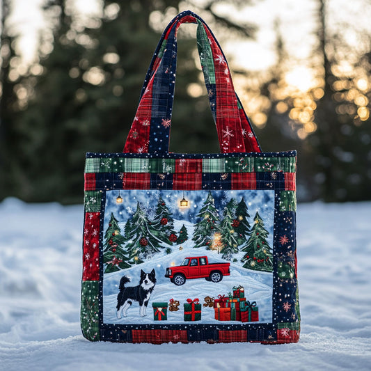 Merry Border Collie Christmas WN0611069CL Quilted Tote Bag