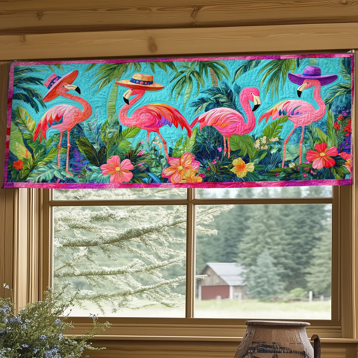 Flamingo Holiday WY2105054CL Quilted Valance