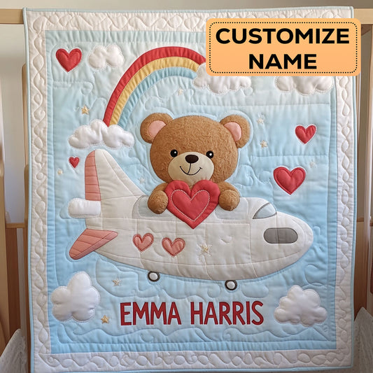 Teddy Pilot Love CW2407022CL Personalized Baby Quilt