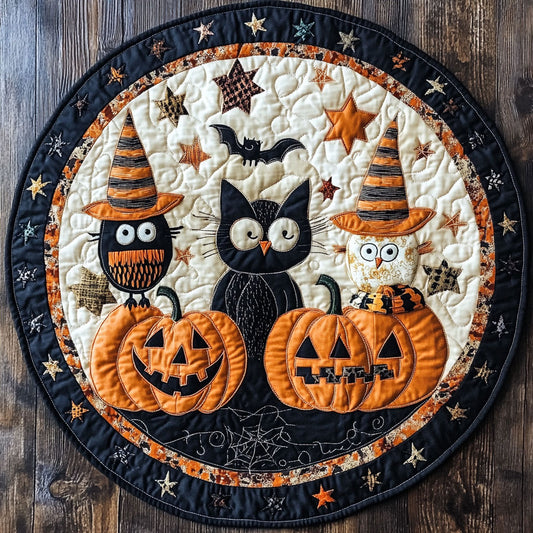 Pumpkin Banner Night WN0108025CL Quilted Round Mat