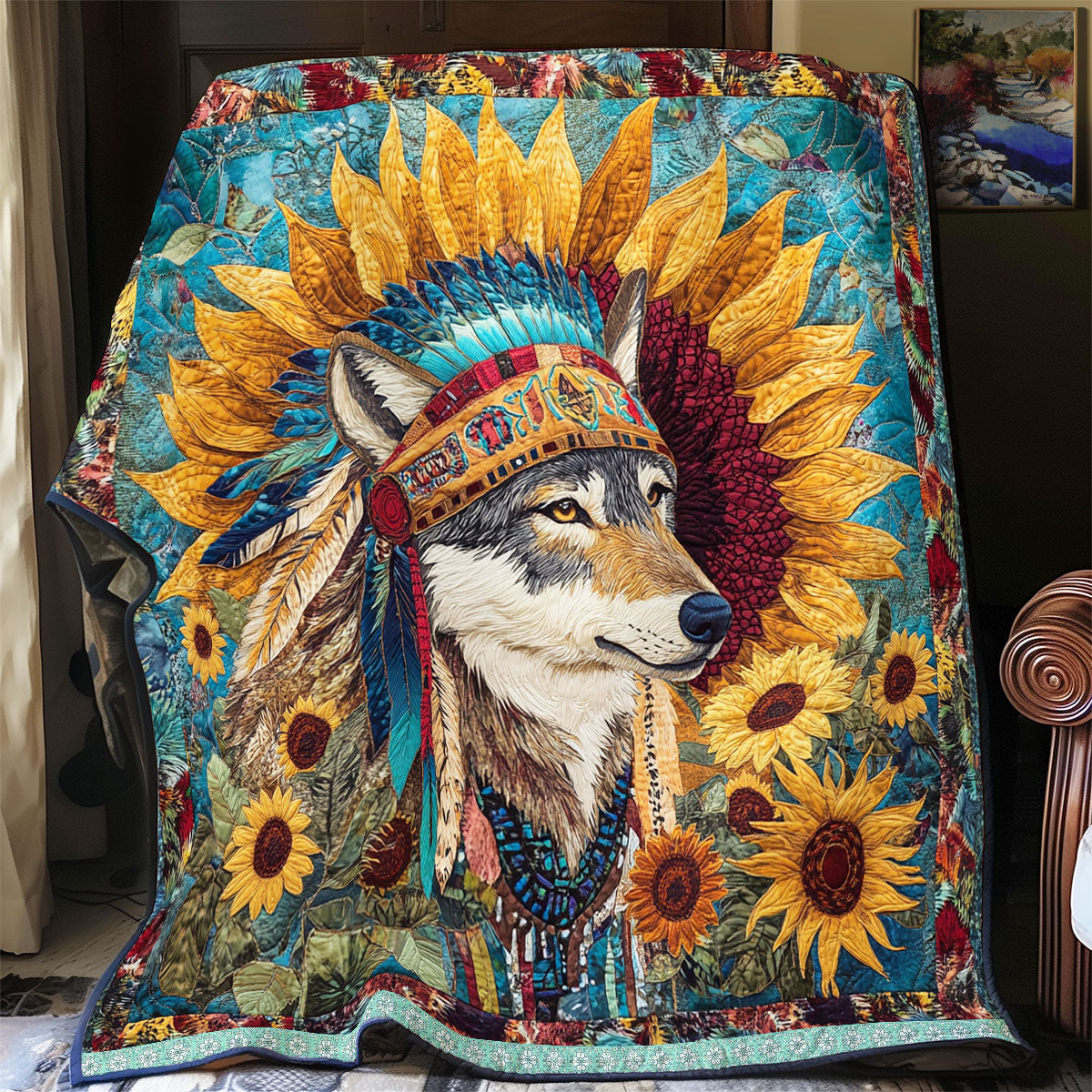 Wolf Sunflower  WX1912053CL Quilt