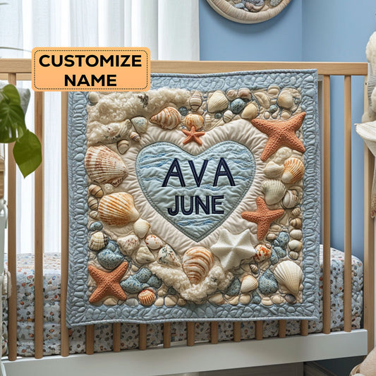 Seafoam Snuggles WY3007034CL Personalized Baby Quilt