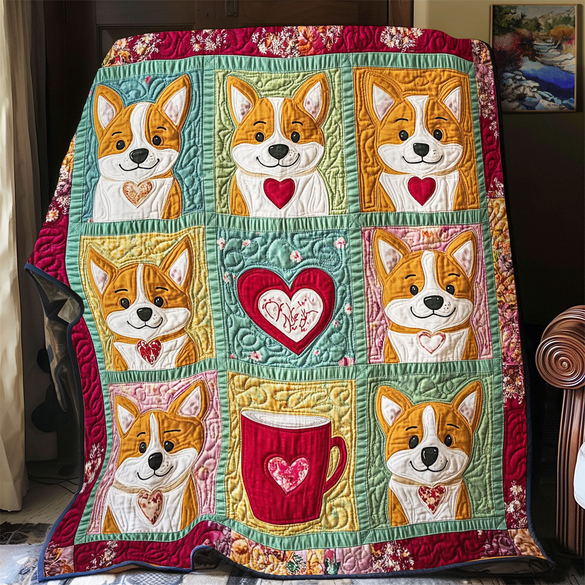 Valentine Corgi WY1401044CL Quilt