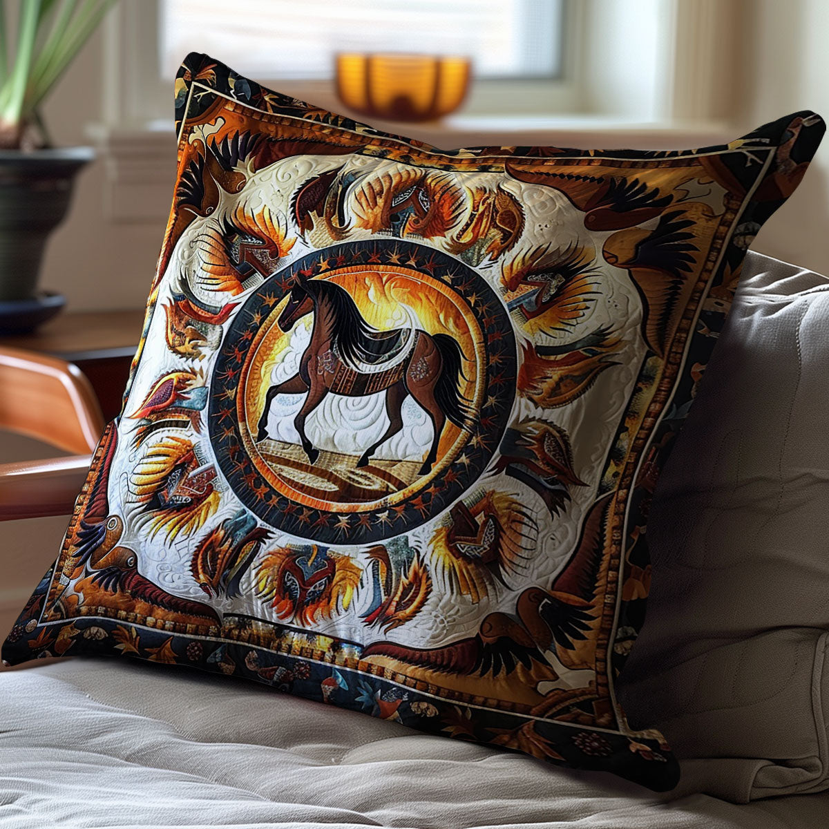 Horse Native American WJ2110034CL Quilt Pillow Case