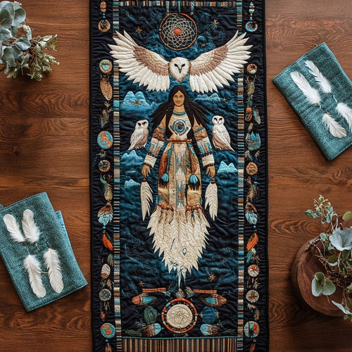 Patriarch White Owl WY0506047CL Quilted Table Runner