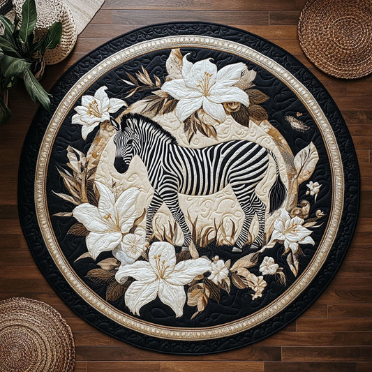 Zebra In White Flower WY2805051CL Quilted Round Mat
