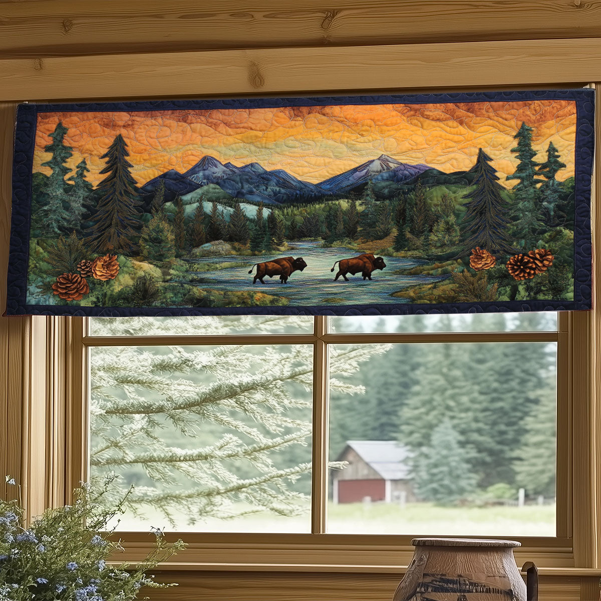 Bison In Forest WY2305031CL Quilted Valance