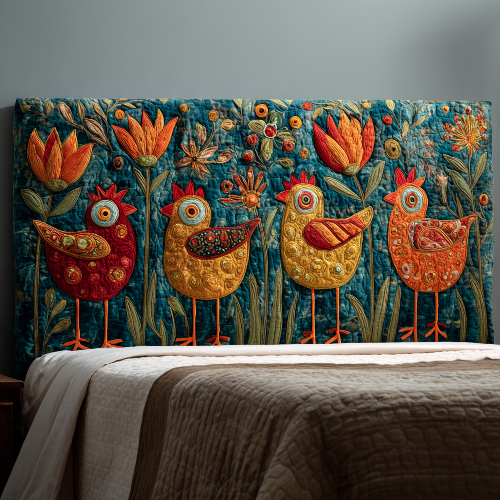Abstract Chickens XR2212007CL Quilted Headboard Slipcover