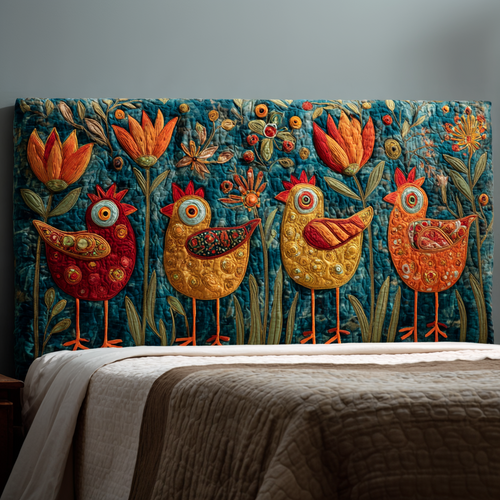 Abstract Chickens XR2212007CL Quilted Headboard Slipcover