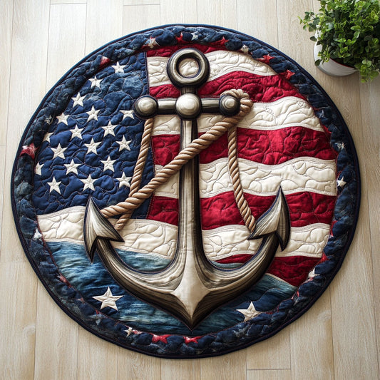 Patriotic Anchor CW0606017CL Quilted Round Mat
