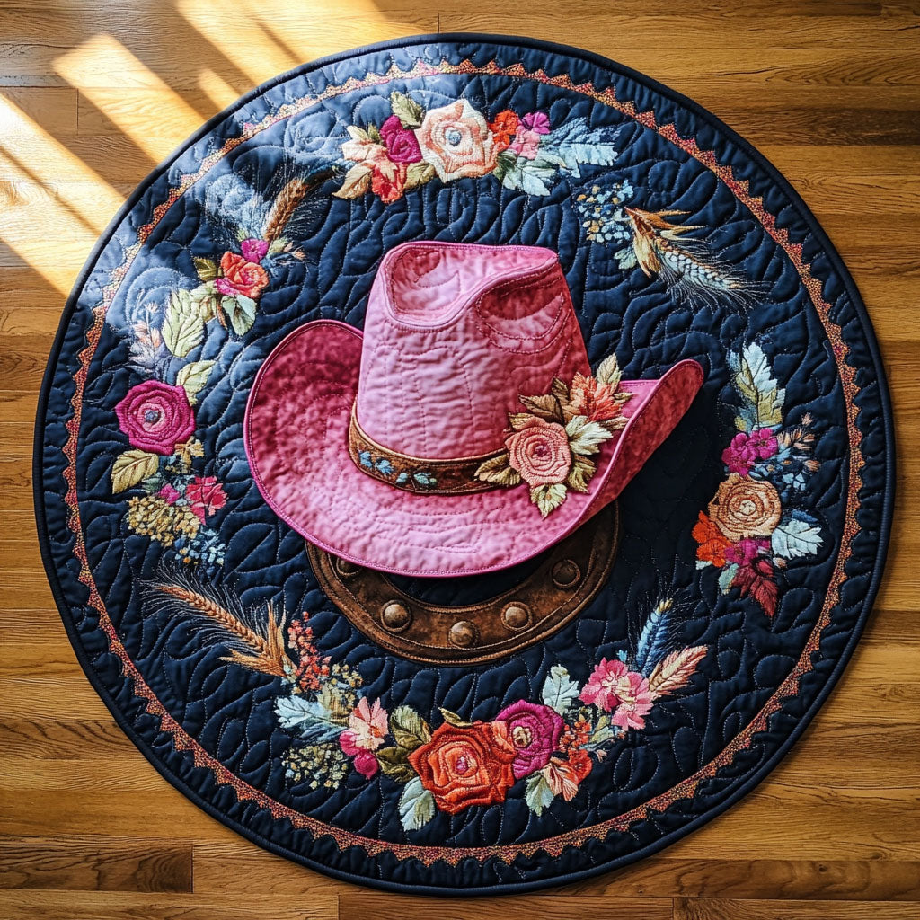 Pink Cowgirl Hat WY2008095CL Quilted Round Mat
