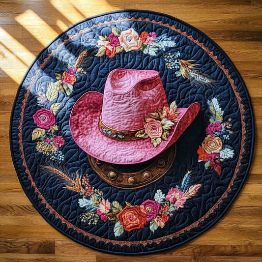 Pink Cowgirl Hat WY2008095CL Quilted Round Mat