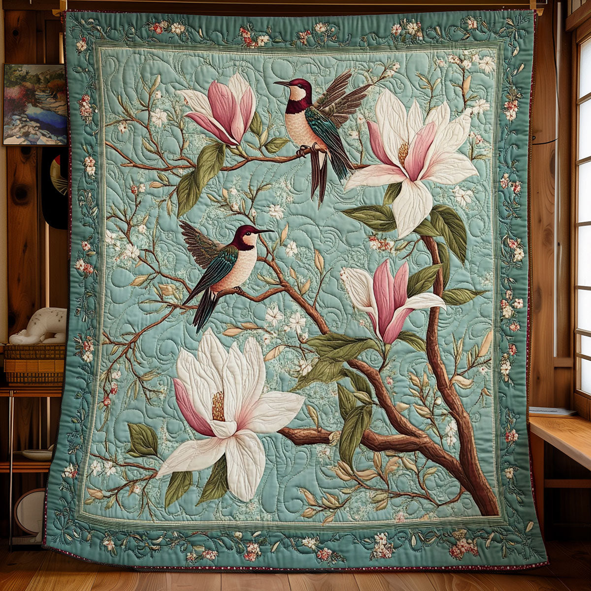 Glorious Hummingbird In Garden WY2001078CL Quilt