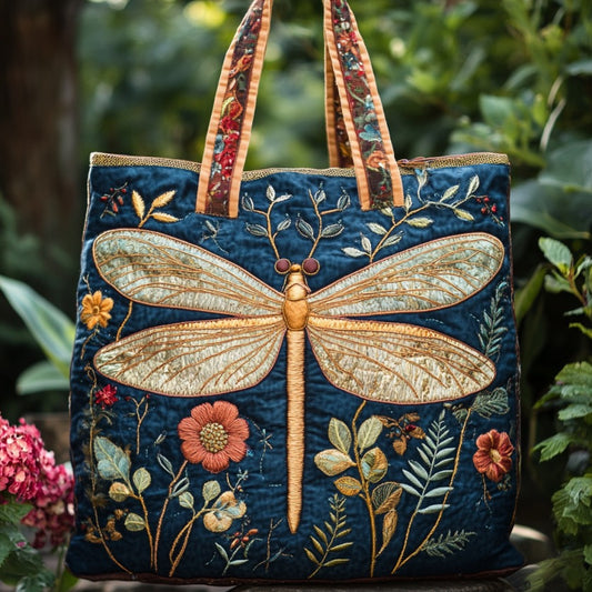 Floral Dragonfly XR2509012CL Quilted Tote Bag