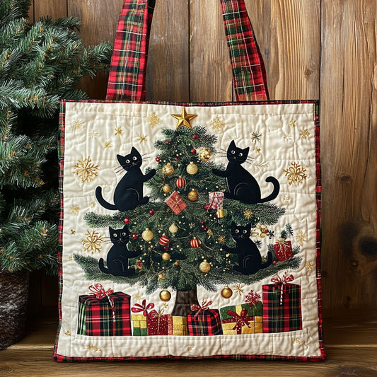 Black Cat Holiday Joy WN0711005CL Quilted Tote Bag