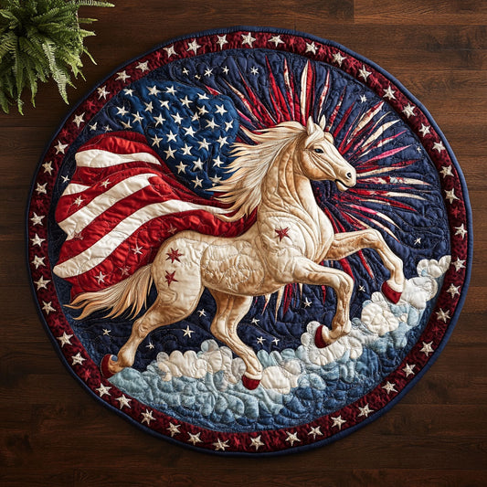 Patriotic Horse CM2804021CL Quilted Round Mat