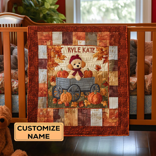 Pumpkin Wagon Pup WY2907036CL Personalized Baby Quilt