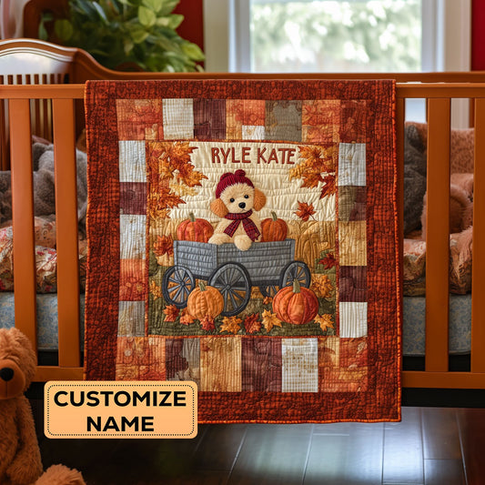 Pumpkin Wagon Pup WY2907036CL Personalized Baby Quilt