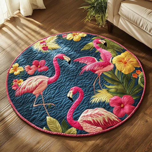 Hibiscus And Flamingo WN1803039CL Quilted Round Mat