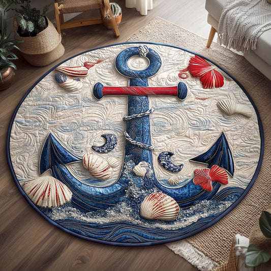 Nautical Anchor WJ1004043CL Quilted Round Mat