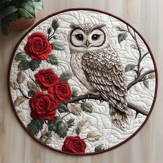 Owl and Roses CW0107037CL Quilted Round Mat